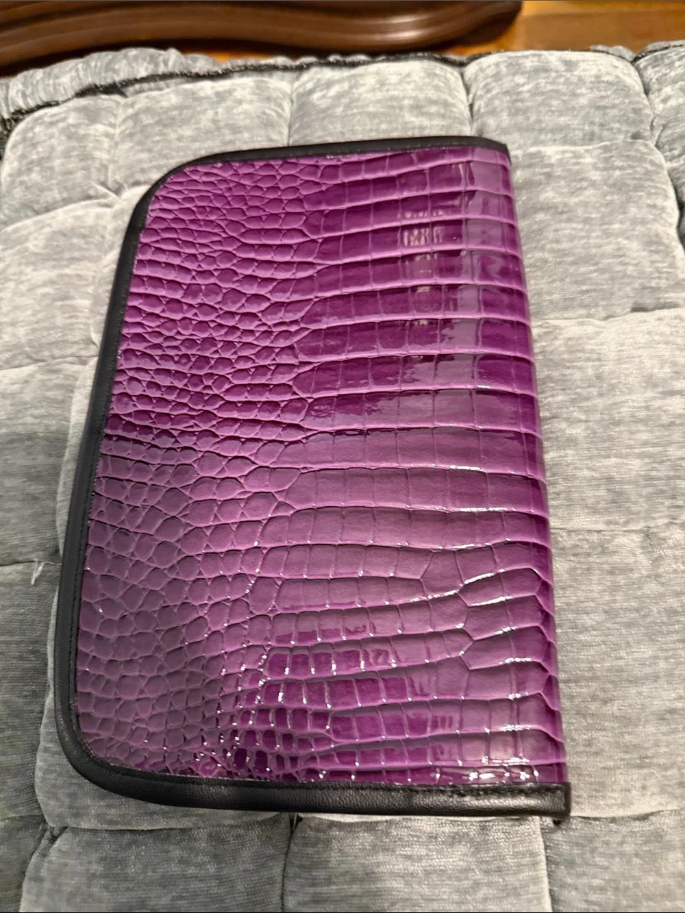 Makeup Junkie Purple Croc-Embossed Zip Around mini size portfolio.